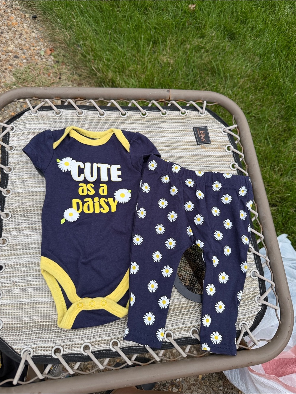 Kidgets Navy and Yellow 'Cute as a Daisy' Baby One-Piece with Daisy Pants